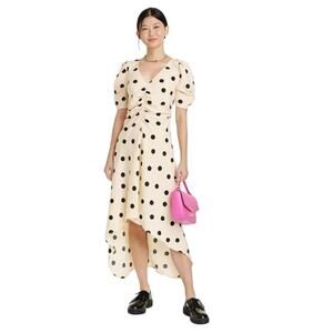 NEW A New Day Short Sleeve Midi Dress Cream Black Polka Dot Large